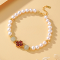 wholesale Metal material, Yaxi garnet four-leaf clover natural freshwater pearl bracelet new Chinese style simple and elegant trendy bracelet gift-0-0