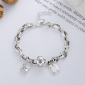 wholesale S925 Sterling Silver Internet-Famous Sweet & Cool Style Four-Leaf Clover Pattern Tube Bead Cross Pendant Lock Good Luck Charm Bracelet-0-0