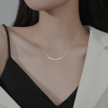 wholesale S925 Sterling Silver Maker Smile Necklace for Women, Minimalist, Niche, High-End, Arc Square Tube Smile Collarbone Chain-0-2