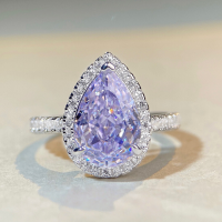 wholesale S925 Sterling Silver Pear-Shaped Ring Lavender Purple High Carbon Diamond Gemstone Engagement Ring-Yellow Diamond-CBJZ018>9