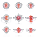 wholesale S925 Sterling Silver Borderless Style Women's Ring with High Carbon Diamond Ice Flower Cut Padparadscha Original Design Collection-0-4