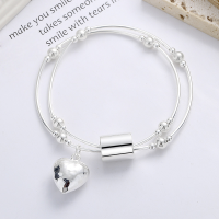 wholesale S925 Sterling Silver Creative Double-Layer Interlocking Beaded Heart Bracelet with INS Korean-style Lady Design-225SM/approx. 10.5g 925 silver