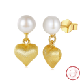 wholesale S925 Sterling Silver Earrings with Cultured Freshwater Pearls and 14K Gold Heart Pendant Factory Direct-0-0