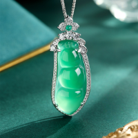 wholesale S925 Sterling Silver Natural High Ice Chalcedony Bean Pod Pendant, Chinese Style Ice White Green Chalcedony Light Luxury Versatile Bean Necklace-Sterling silver matching necklace 2.18g&gt;XL000654-1 necklace