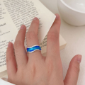 wholesale S925 Sterling Silver Enamel Resin Irregular Ring for Women, Minimalist and Understated Style with Adjustable Open Design-0-1