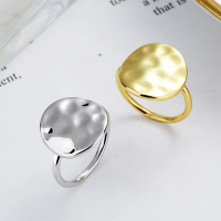 wholesale S925 Sterling Silver Irregular Trendy Concave-Convex Surface Round Ring Minimalist Design Niche Elegance Finger Ring-DJ1051/white gold about 5 grams opening adjustable