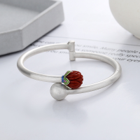 wholesale Sterling silver Yunchaoxuan S990 vintage matte antique craft with southern red floral bud design ethnic style adjustable bangle-YS184W/approx. 18.2g Pure Silver