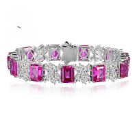 wholesale Metal material, Mu Jing Jewelry new live broadcast bestseller pink diamond 7*9 full diamond bracelet for women, fashionable and elegant wealthy lady style-B075 Pink Steel Bracelet 17cm