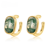 wholesale S925 Sterling Silver Plated with Real Gold Japanese Retro Moss Earrings, Minimalist, Trendy, Niche, Luxury, Versatile Ear Clips-10K gold + swimming paint  925 silver