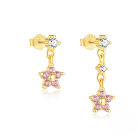 wholesale S925 Sterling Silver New Love Flower Moon Zircon Tassel Earrings,-Gold#2 925 Silver