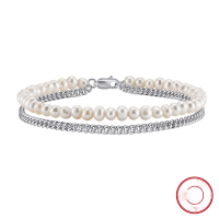 wholesale 925 Sterling Silver Cloud Pull New Style Simple Cuban Chain Cultured Freshwater Pearl Double Layer Bracelet for Men and Women Wholesale-925 sterling silver + 18K gold plating + 4-5mm natural freshwater pearls, length: 20cm, approximate weight: 9.68g 925 silver