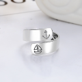 wholesale S925 Silver Fashion Retro Anchor Sail Classic English Letter Engraving Trendy Design Open Adjustable Ring-0-1