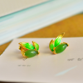 wholesale 925 Sterling Silver Enamel Bamboo Leaf Hetian Jade Earrings New Chinese Style Ancient Wind Ear Accessories-0-5