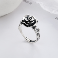 wholesale S925 Sterling Silver Korean Style Fresh and Simple Floral Rose Design Creative Leaf and Branch Open Adjustable Ring-0-1