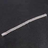 wholesale S925 silver plated zirconia 15mm thick Cuban chain unisex rhombus two-row diamond hip-hop bracelet-15mm Cuban chain bracelet (7.5 inches approximately 19cm)  925 silver