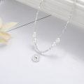 wholesale S925 Sterling Silver Korean-style Geometric Patchwork Pearl Round Heart Pattern Necklace-0-0
