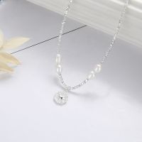 wholesale S925 Sterling Silver Korean-style Geometric Patchwork Pearl Round Heart Pattern Necklace-YDL096/approx. 8.8g 925 silver