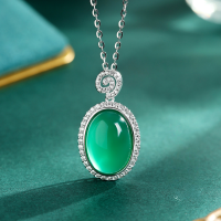 wholesale S925 Sterling Silver Natural Chalcedony Egg-Shaped Pendant Necklace, Chinese Style Light Luxury Mother's Day Gift for Mom and Best Friend Necklace-Natural Chalcedony Denzel Necklace/Approx. 4.08g&gt;TL013148