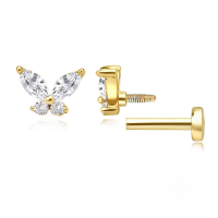 wholesale S925 Silver Zircon-studded 16g Flat Threaded Cartilage Ear Piercing-Single gold #5