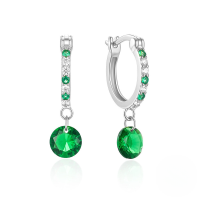 wholesale S925 Sterling Silver Super Sparkling Zircon Emerald Gemstone Hoop Earrings-Platinum 925 silver