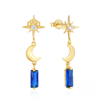 wholesale 925 Sterling Silver, New All-match Love Octagram With Zircon Crescent, European French Style Colorful Zircon Stud Earrings-Gold#1 925 Silver