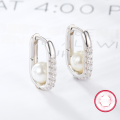 wholesale S925 Sterling Silver Small French Retro Ear Clasps for Women, Square Imitation Pearl and Rhinestone Earrings, Foreign Trade Jewelry Wholesale-0-3