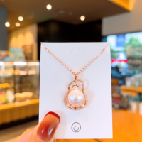 wholesale Sterling silver Korean-style fashion freshwater pearl necklace for women, minimalist design, ideal gift for girlfriend or mother, luxurychoker-TL007695-Rose 925 silver
