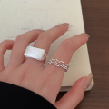 wholesale S925 Sterling Silver Brushed Matte Square Heavy Duty Open Ring for Women, New Style Versatile High-End Sense Ring-0-3