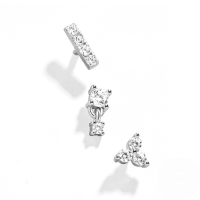wholesale S925 Sterling Silver New Geometric Zircon Inlaid Stud Earrings Set, Cross-border Hot Selling Fashion Trendy Ins Earrings-Platinum-3pcs set 925 silver