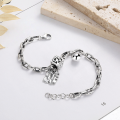 wholesale S925 silver retro vintage lucky smiley patch small ball pendant creative trendy design thick bracelet-0-2