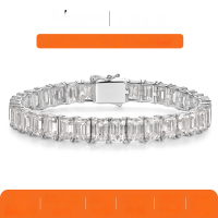 wholesale Sterling silver emerald cut full pave bracelet for women, lightweight luxury style, bestseller on independent websites-Platinum 5.9 inches (about 15 cm)