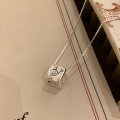 wholesale S925 Sterling Silver Minimalist Small Square Love Smile Pendant Necklace for Women, Unique and Stylish High-End Collarbone Chain-0-5