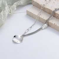 wholesale S925 Sterling Silver Korean-style Vintage Asymmetric Two-tone Layered English Letter Hip-hop Collarbone Chain-YL281/approx. 10.2g 925 silver