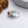 wholesale S925 sterling silver vintage oxidized craft 3D rose pattern inlaid with southern red agate adjustable ring-0-2