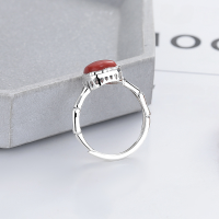 wholesale S925 Silver Cloud Tide Pavilion Vintage Square Candy South Red Agate Ancient Bamboo Joint Creative Design Trendy Adjustable Ring-YJ1238M/approx. 2.5g Adjustable opening