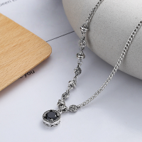 wholesale 925 Sterling Silver Retro Antique 3D Cross Pattern Hollow Black Zircon Pendant Hip-Hop Necklace for Men and Women-YFL316/approx. 12.8g>925 silver