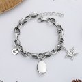wholesale S925 Sterling Silver Retro Thai Silver Oval Thick ChainFive-Point Star PendantBracelet。-0-0
