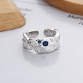 wholesale S925 Sterling Silver Lava Texture Blue Zircon Open Ring Ins Trendy Hip-Hop Personality Light Luxury Knuckle Ring-0-1