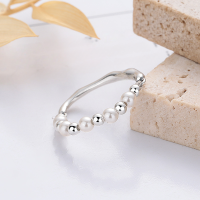 wholesale S925 Sterling Silver Korean Style Minimalist Irregular Ins Wind Pearl Stretch Ring with Unique Design-YJ1210/approx. 1.2g Adjustable opening