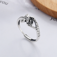wholesale S925 Sterling Silver Vintage Retro 3D Rose Flower Minimalist Luxury Niche Design Adjustable Ring for Women-YJ519/approx. 3.4g Adjustable opening