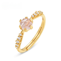 wholesale S925 Sterling Silver Gold-Plated Japanese and Korean New Light Luxury Style Open Ring, Fashionable and Versatile Natural Rose Quartz Ring, Cross-Border Bestseller-Natural rose quartz Adjustable opening