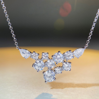 wholesale S925 Sterling Silver Full Diamond Collarbone Necklace for Women HW Banquet Style High Carbon Diamond Zircon Pendant-White-XL024 925 Silver