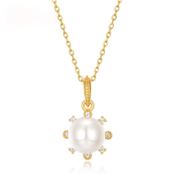 wholesale S925 Sterling Silver Korean New Fashion Commute Minimalist Geometric Pearl Pendant Anemone Necklace Drop Shipping-10K gold + swimming paint (excluding chain)  925 silver