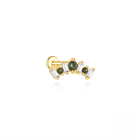 wholesale S925 Sterling Silver Geometric Flat Head Threaded Ear Cartilage Stud With Zircon And Natural Moss Agate, European-american Luxury Style-Single gold #5