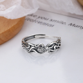 wholesale S925 Sterling Silver Retro Couple Octopus 3D Pattern Wide Band Trendy Versatile Open Adjustable Ring-0-1