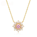 wholesale 925 silver gold-plated micro-set sunflower necklace with pink zirconia, new European and American fashion cross-border supply-0-0