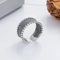 wholesale S925 Silver Retro Distressed Twist Polka Dot Bead Braided Wide Minimalist Niche Design Open Adjustable Ring-YJ1240/approx. 3.5g Adjustable opening