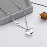 wholesale S925 Sterling Silver Korean Dongdaemun Popular Star Beaded Chain Heart Pendant Sideways Necklace-YFL178/approx. 6.9g 925 silver