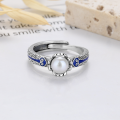 wholesale S925 Sterling Silver Vintage Style Fashion Creative Resin Thai Blue Pearl Ring, Luxury Trendy Band-0-3