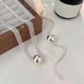 wholesale S925 Sterling Silver Plain Round Ball Necklace for Women, Light Luxury Fashion Multi-layer Chain Collarbone Chain, Japanese and Korean New Trend-0-2